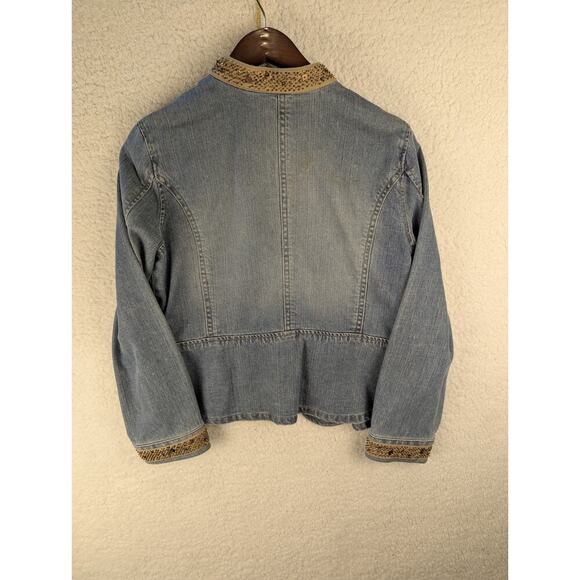 Liz Claiborne 100% Cotton Blue‎ Denim Brown Sequined Jacket Sz L - Picture 11 of 11